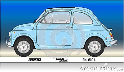 Fiat 500 L popular vintage car, silhouette on the blue background Vector Illustration
