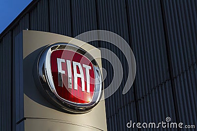 Fiat group company logo on Czech dealership building on January 20, 2017 in Prague, Czech republic. Editorial Stock Photo