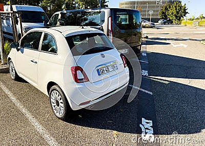 Fiat mini italian car in parking with Sixt car rental company logotype on Editorial Stock Photo