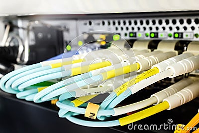 Fiber Cable Connections in Switch Stock Photo
