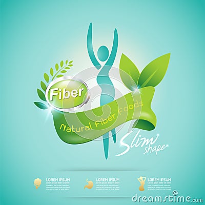 Fiber in Foods Slim Shape and Vitamin Concept Label Vector Vector Illustration