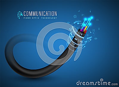 Fiber optic cable for fiber optic concept and advertising communication services Vector Illustration