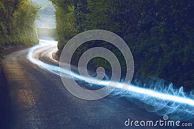 Fiber optic cable running above ground in the British Countryside Stock Photo