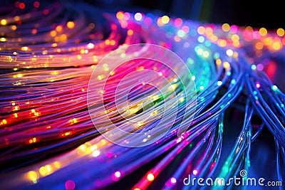 fiber optic cables with multicolored lights emitting Stock Photo