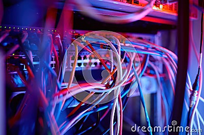 Fiber optic equipment in data center server room Stock Photo