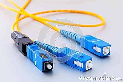 Fiber Optics connectors symbolic photo for fast internet . Stock Photo