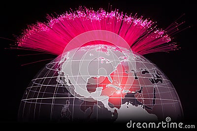 Global Fiber Optics Communication Connectivity Globe World Earth Map Transparent Abstract Background Stock Photo