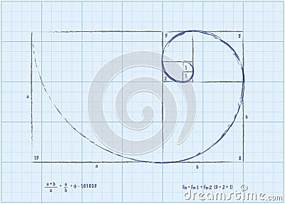 Fibonacci Sequence - Golden Spiral Sketch Vector Illustration