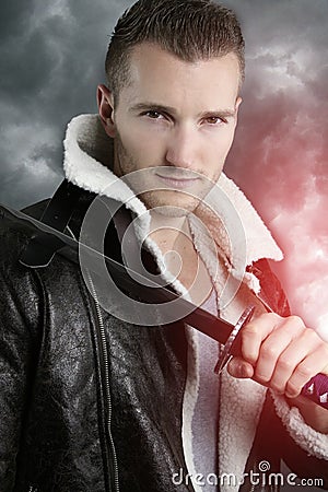 Fictional character - handsome warrior Stock Photo