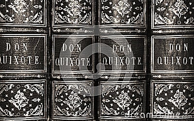 Don Quixote Antique Book Series in Black and White Stock Photo