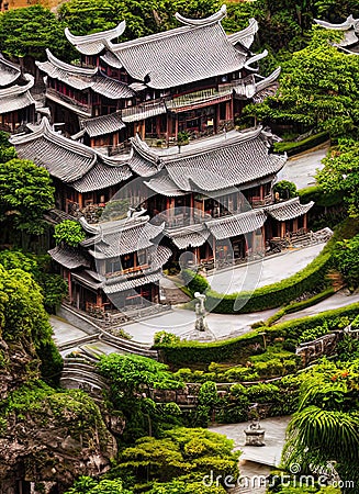 Fictional Mansion in Baicheng, Guangxi, China. Stock Photo