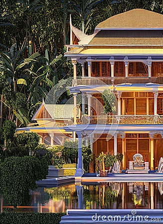 Fictional Mansion in Banjarmasin, Kalimantan Selatan, Indonesia. Stock Photo