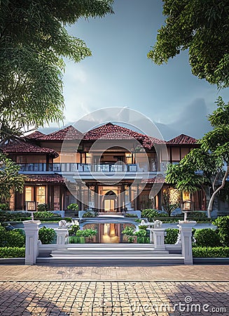 Fictional Mansion in Binjai, Sumatera Utara, Indonesia. Stock Photo