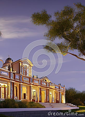 Fictional Mansion in Fresnillo, Zacatecas, Mexico. Stock Photo