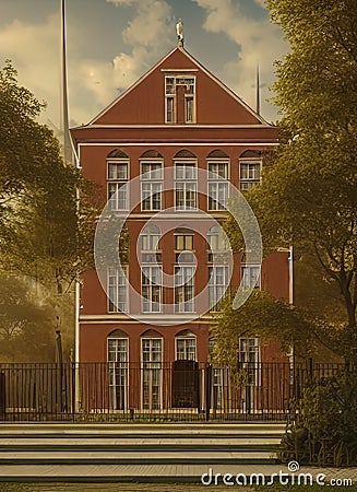 Fictional Mansion in Groningen, Groningen, Netherlands. Stock Photo