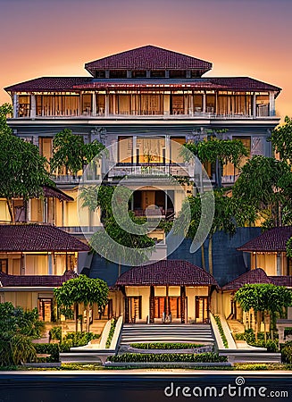 Fictional Mansion in Palembang, Sumatera Selatan, Indonesia. Stock Photo