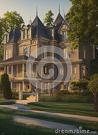 Fictional Mansion in Saskatoon, Saskatchewan, Canada. Stock Photo