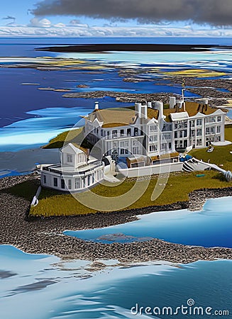 Fictional Mansion in Stanley, , Falkland Islands (Islas Malvinas). Stock Photo