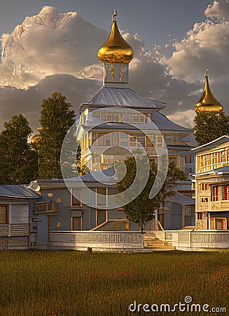 Fictional Mansion in Yakutsk, Sakha (Yakutiya), Russia. Stock Photo