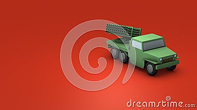 A fictional Russian style rocket launcher. Military truck with lots of rocket guns. A metaphor for destruction and war. Stock Photo