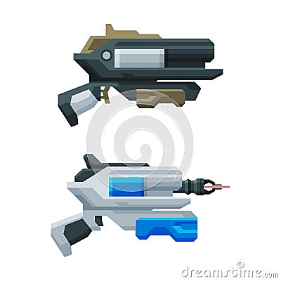 Fictional Space Gun or Blaster as Universe Energized Weapon Vector Set Vector Illustration