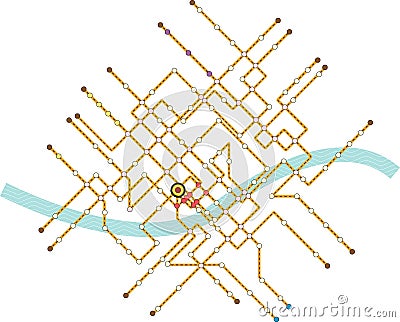 Fictional subway map, public transport map Vector Illustration