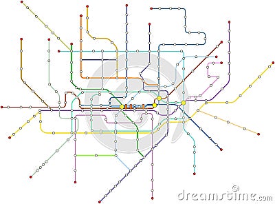 Fictional subway map, public transportation Vector Illustration