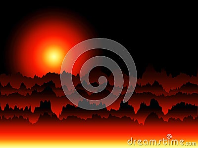 Fictional Sunrise Landscape Vector Illustration