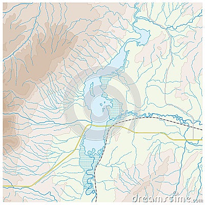 Fictional topographic map with lake and mountains Vector Illustration