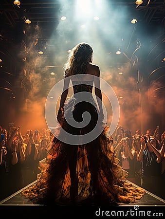 Fictional woman artist on stage of luxury concert hall AI Stock Photo