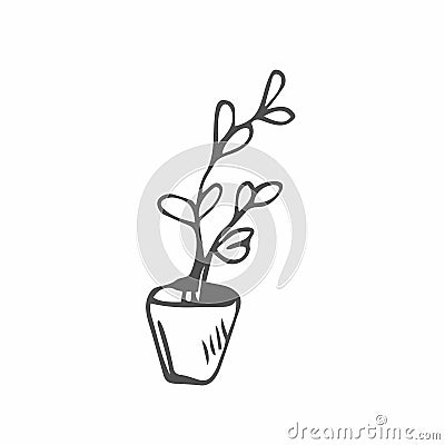 Ficus hand drawn vector outline doodle icon. Decorative potted house plant sketch illustration for print, web, mobile and Vector Illustration