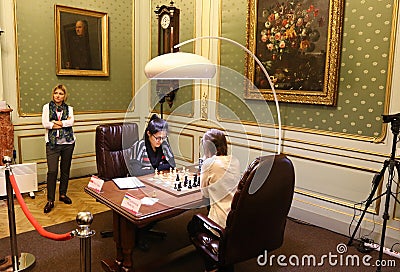 FIDE Women's World Chess Championship Match Mariya Muzychuk vs Hou Yifan Editorial Stock Photo