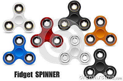 Fidget finger spinner stress relief hand toy. Different color vector illustration. Badge, label, banner, advertisement, brochure Vector Illustration