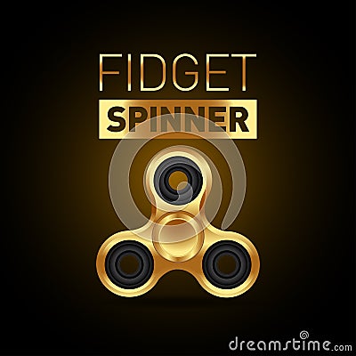 Fidget gold metallic spinner. Stress relieving toy. Trendy hand spinner. Vector illustration. Hand spinner tricks. Cartoon Illustration