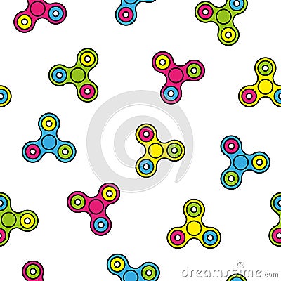 Fidget spinner colorful seamless pattern on white background, kid toy concept Vector Illustration