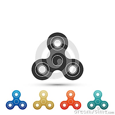 Fidget spinner icon isolated on white background. Stress relieving toy. Trendy hand spinner. Set elements in colored Vector Illustration