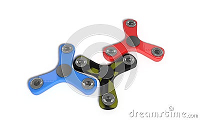 Fidget spinners on white, 3d render Stock Photo