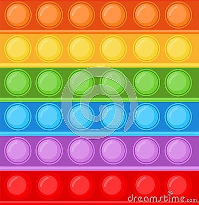 Fidget toy background. Colorful rainbow antistress toy for children with popping bubbles, trendy silicon push and pull Vector Illustration