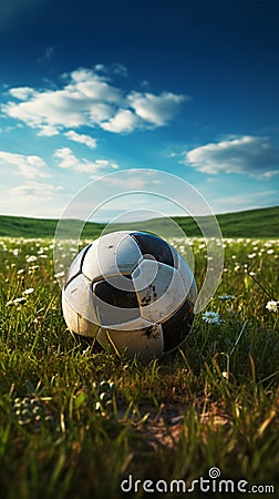 Field anticipation, Soccers essence, ball poised, ready for dynamic action Stock Photo