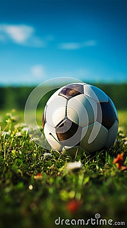 Field anticipation, Soccers essence, ball poised, ready for dynamic action Stock Photo