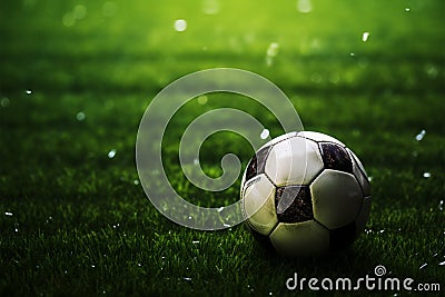 Field anticipation, Soccers essence, ball poised, ready for dynamic action Stock Photo