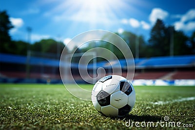 Field ball game, Vibrant image showcases ball play on grass Stock Photo