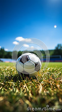 Field ball game, Vibrant image showcases ball play on grass Stock Photo