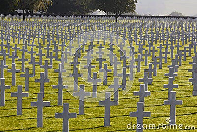 Field of Crosses Mark American Graves, WWII Stock Photo