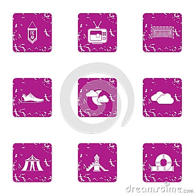 Field of entertainment icons set, grunge style Vector Illustration