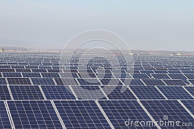 Field of Green Energy Photovoltaic Solar Panels Stock Photo