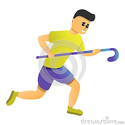 Field hockey player icon, cartoon style Vector Illustration