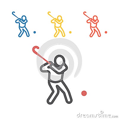 Field Hockey player line icon. Vector signs for web graphics Vector Illustration