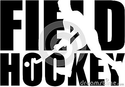 Field Hockey word with player cutout Vector Illustration