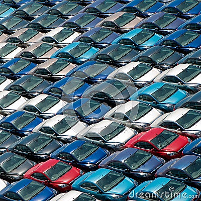 Field of new cars. Stock Photo